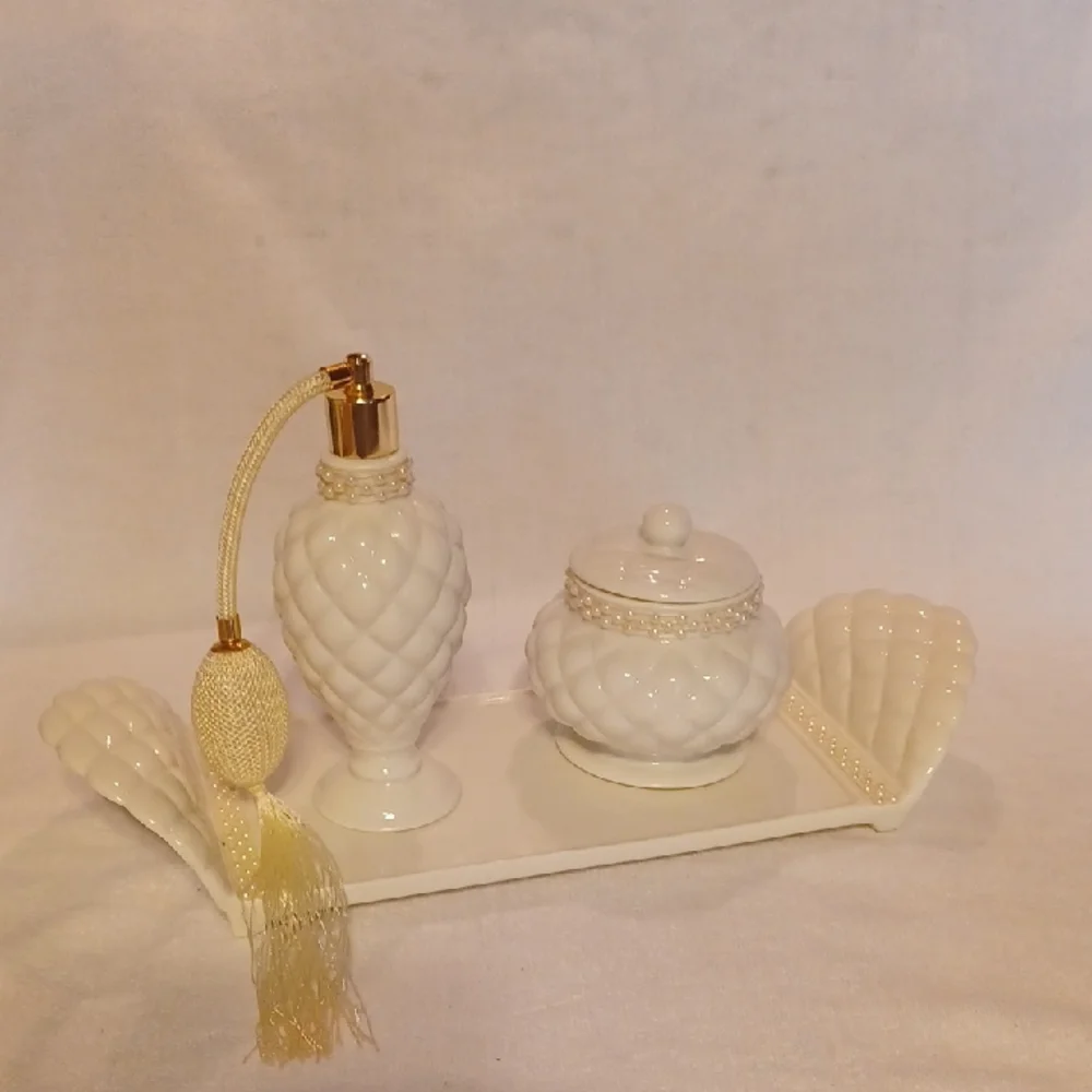 Vanity Tray Set Vintage Porcelain Tray Jar And Perfume Spritzer